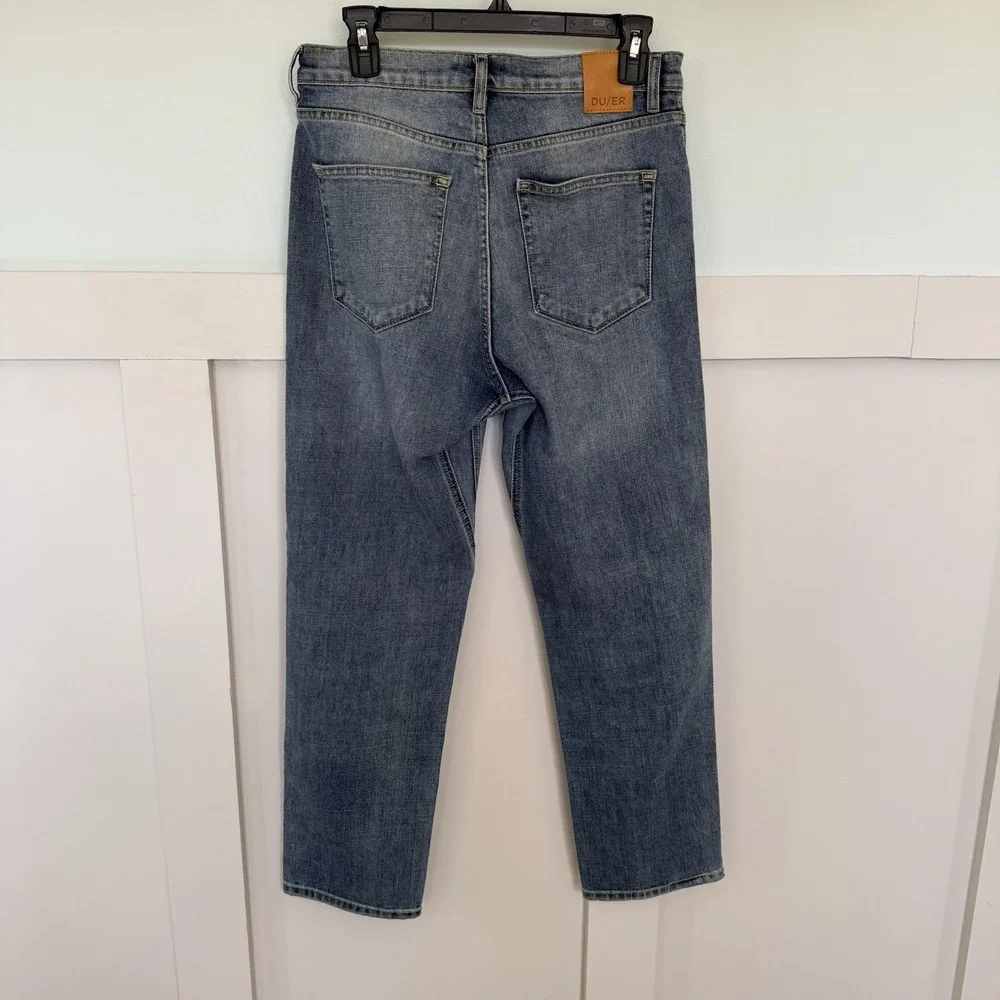 Du/er High Rise Straight Leg Performance‎ Jeans Women's 29x27 Blue Button Fly